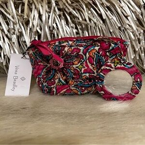 New VERA BRADLEY Sunburst Floral Mirror Cosmetic Case RFID Pink Blue Travel